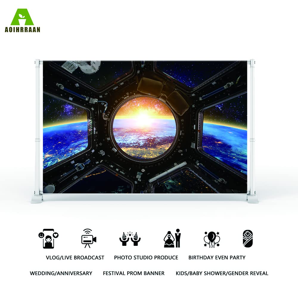 Aoihrraan 3,5x2,5m Astronave Vista Finestra Sfondo Luna Superficie Galaxy Spazio Esterno Fantascienza Fotografia Sfondo Ragazzi Festa di Compleanno Decor Bambini Adulti Astronauta Ritratto Foto Prop