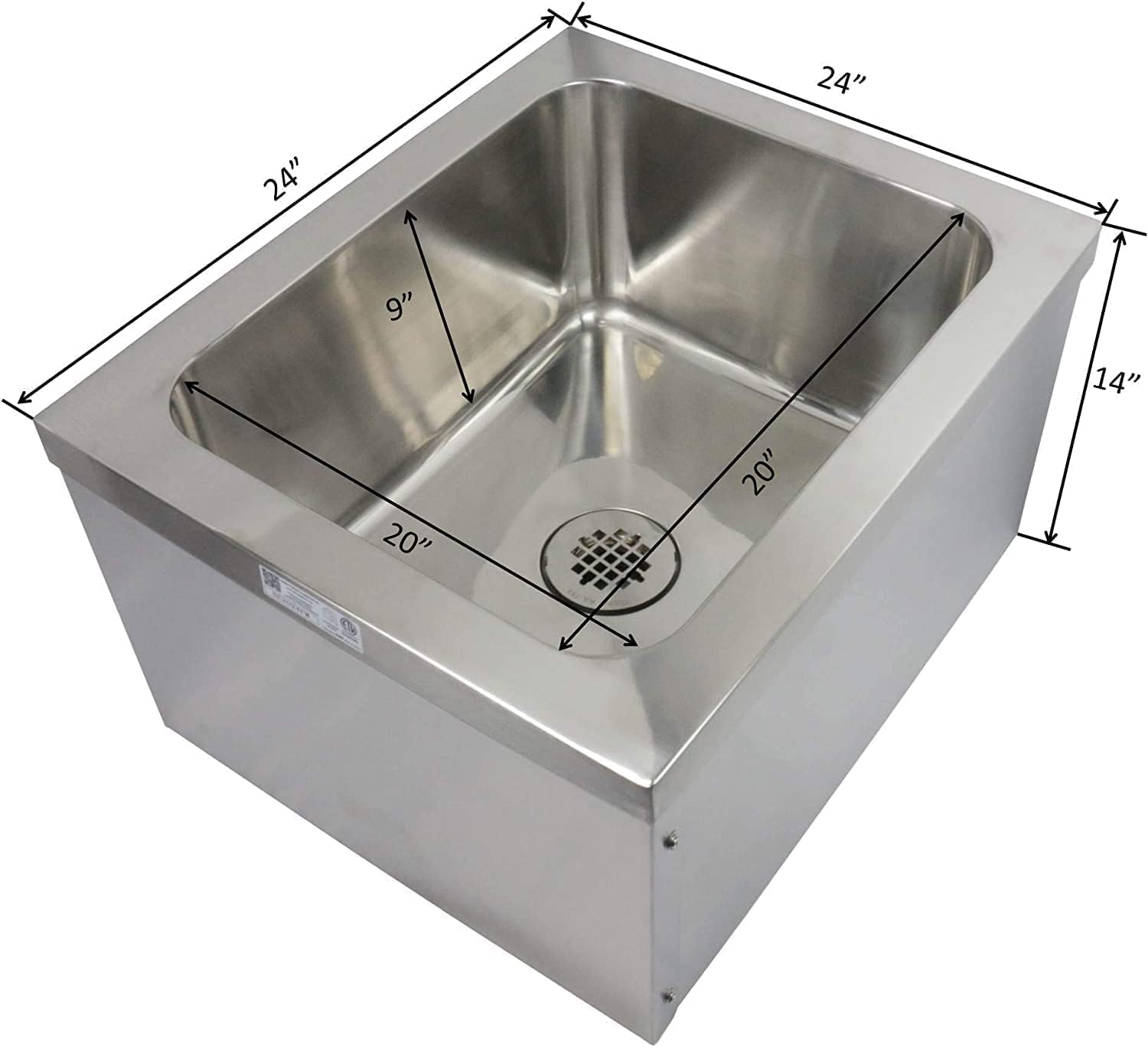 Stainless Steel Floor Mount Mop Sink SE2424FM (24" x 24" x 14")