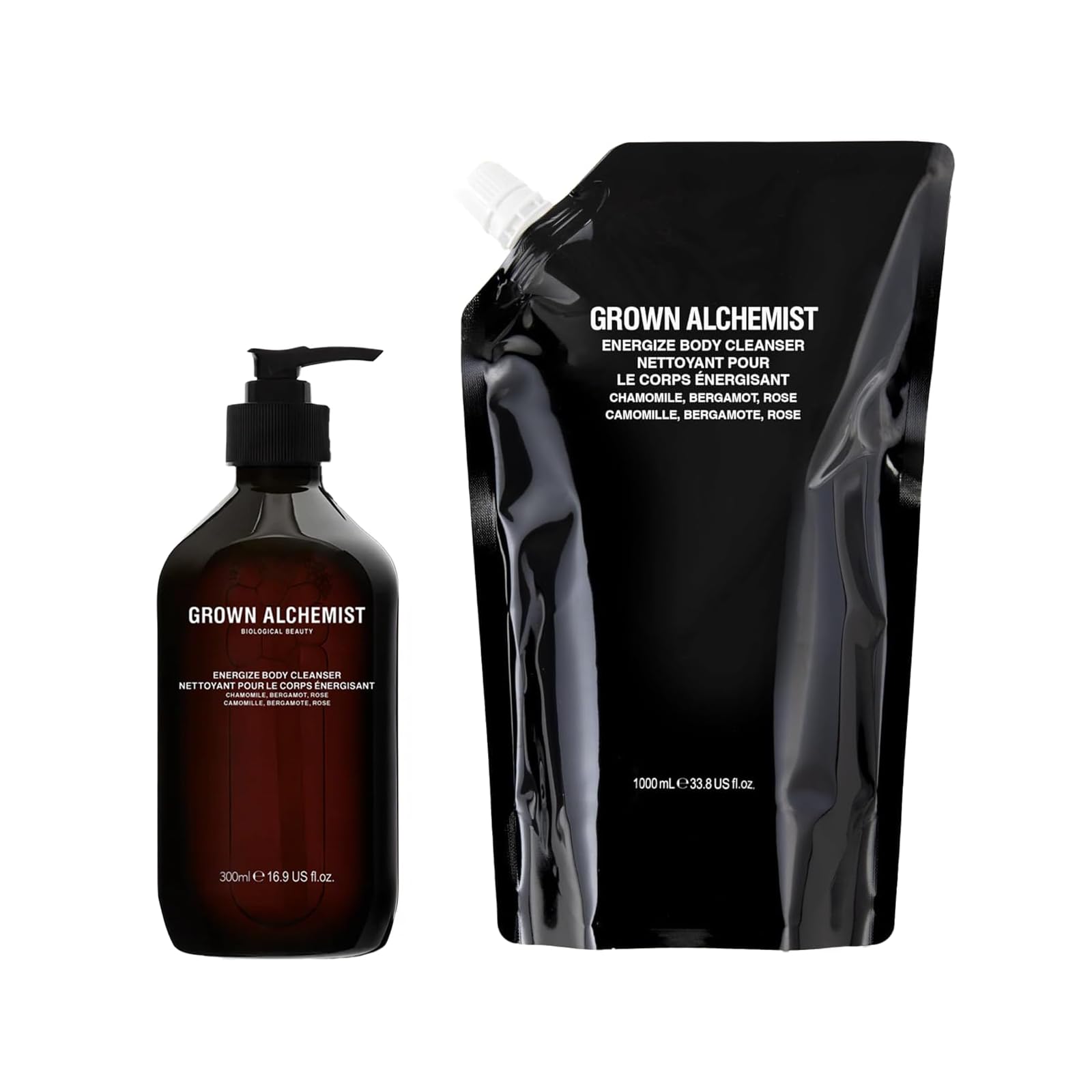 Grown Alchemist Energize Body Cleanser Bundle Chamomile Bergamot Rose Bodywash Soap 300mL 1L Refill