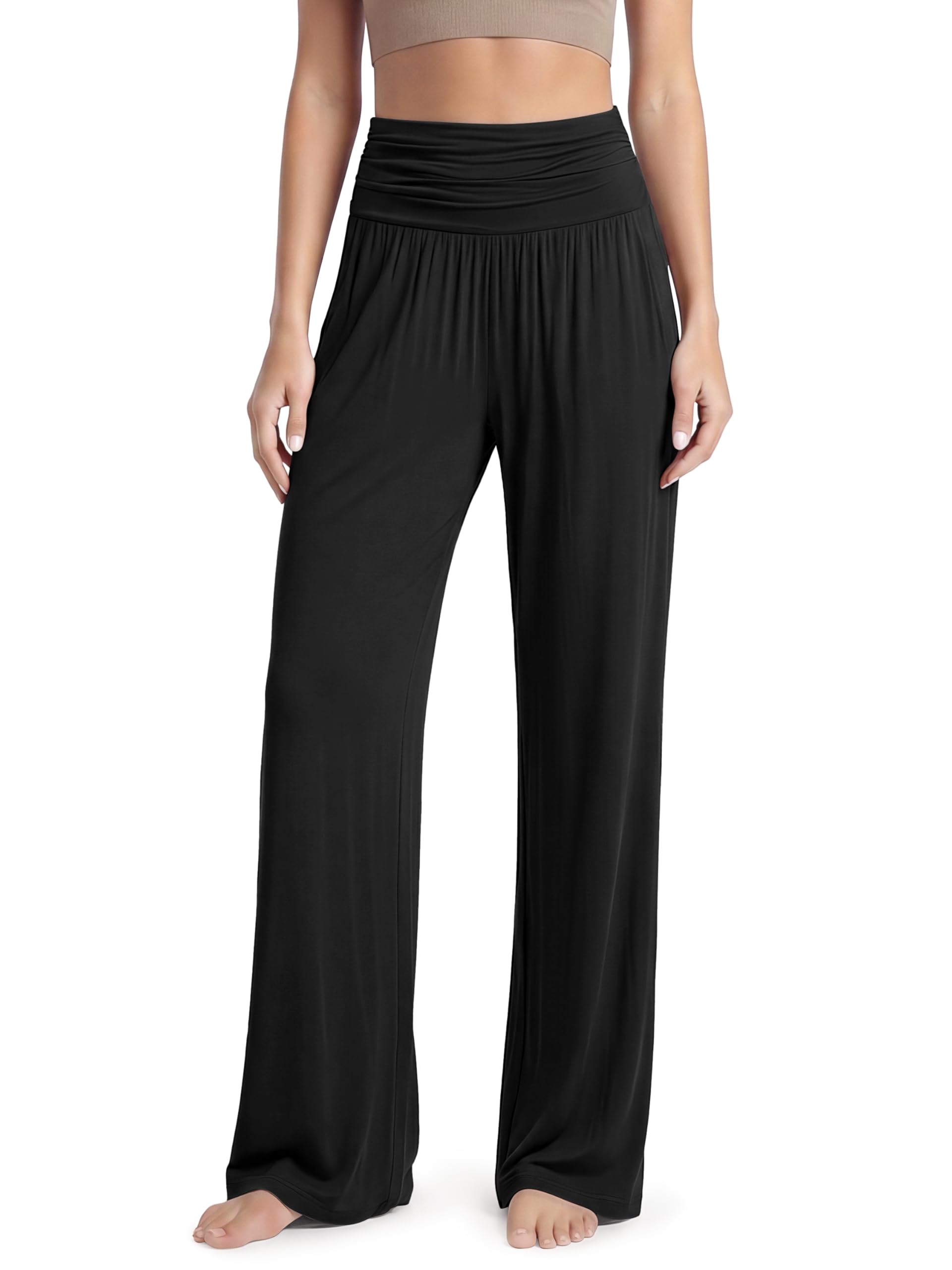 ODODOS Women's Wide Leg Palazzo Lounge Pants with Pockets Light Weight Loose Comfy Casual Pajama Pants-26/28/30"/32" Inseam
