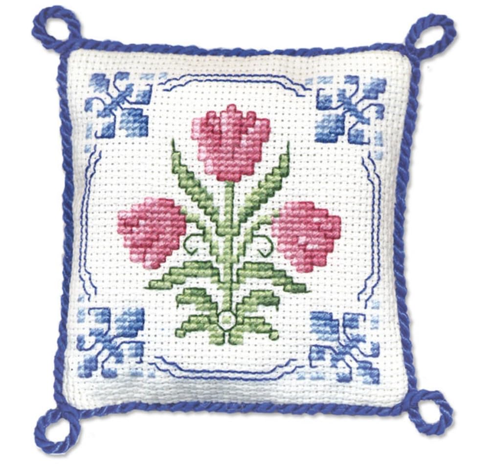 Textile Heritage Cross Stitch Pincushion Kit - Delft Tulips
