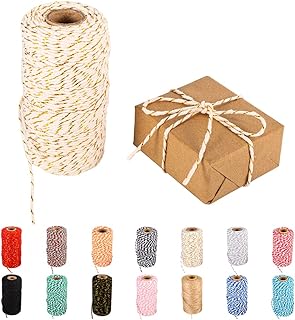 Twine String,328 Feet Christmas Twines Beige Rope with Gold Wire Bakers String Rope Craft Making Knitting Butchers Twine DIY Wedding Decor Supply String Rope…