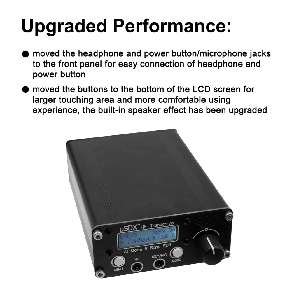 Bamberg USDR USDX+Plus V2 Ricetrasmettitore SDR A 8 Bande HF SSB QRP LCD con Display Altoparlante Microfono Ricetrasmettitore HF con Spina UE Facile da Installare Facile da Usare