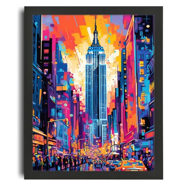New York Wall Art Colourful Pop Art Picture Of Times Square Cityscape Art Print Poster A4 - Wall Art Home Decor Movie Poster Canvas Film Cinema Retro Vintage Cult Classic Nostargic Saga Modern reprin