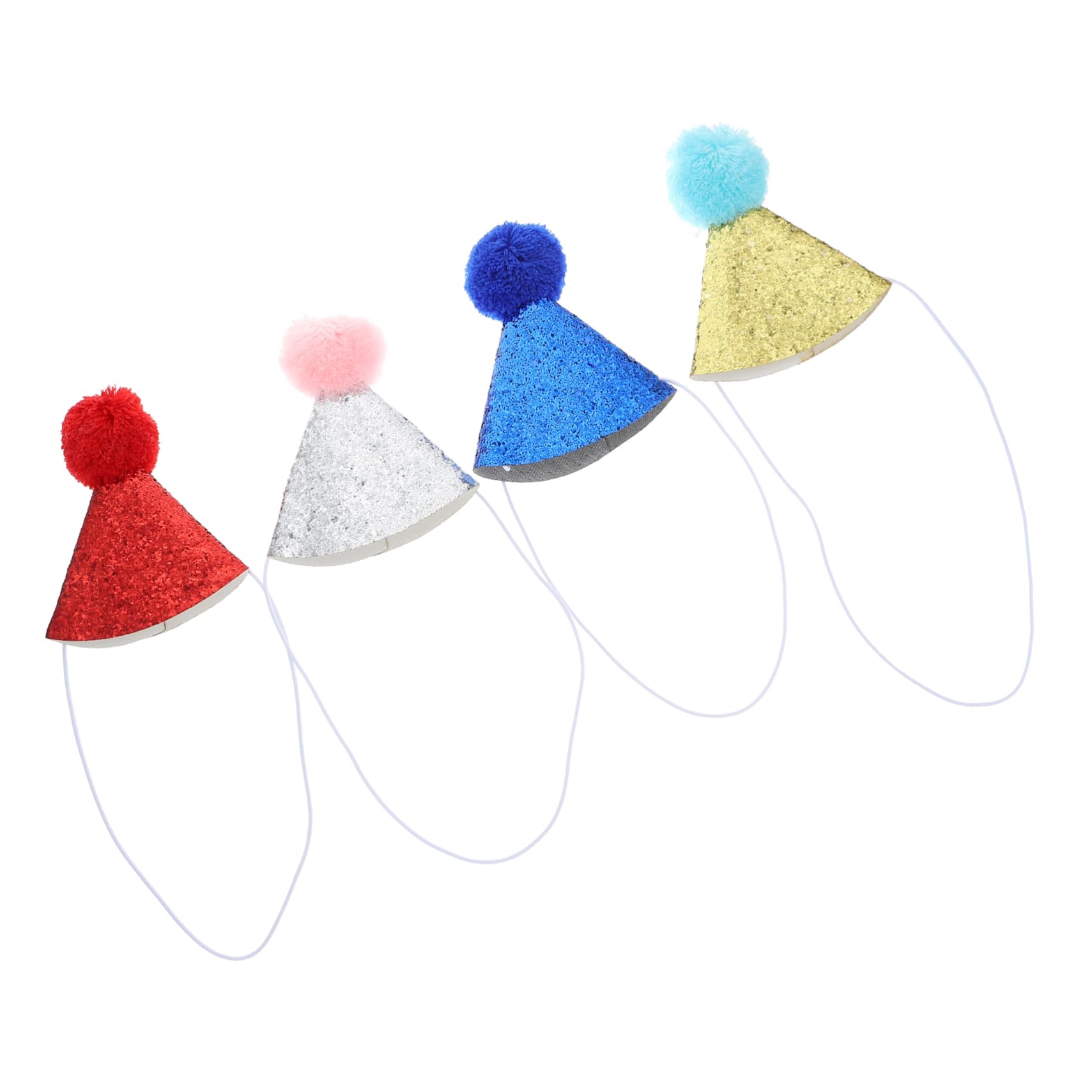 Levemolo 4Pcs Pet Birthday Hats for Cats Comfortable Party Caps with Fur Ball Design Vibrant Colors for Puppy Celebrations for Photo and Memorable Moments