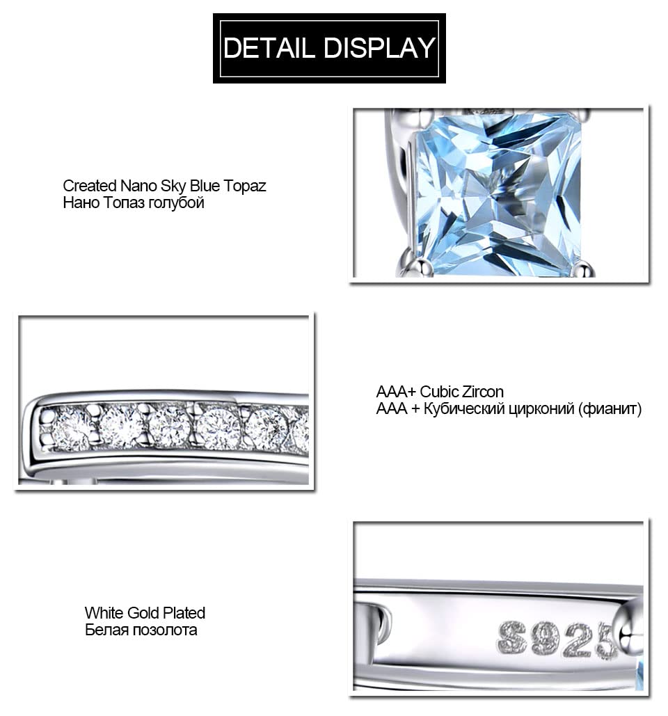 LOKILOKI Orecchini in Argento Sterling 925 con Gemma Quadrata Creata Orecchini A Clip con Topazio Azzurro Cielo per Le Donne Gioielli alla Moda Nuovo