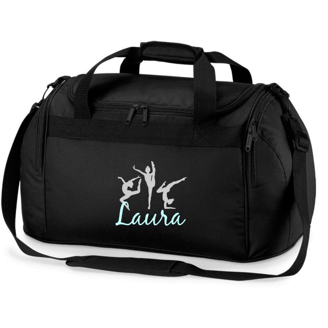 Bolsa de Deporte Personalizada e Impresa con Nombre, Gimnasia rítmica, Bolsa de Viaje para niñas, con Nombre Impreso (Negro)