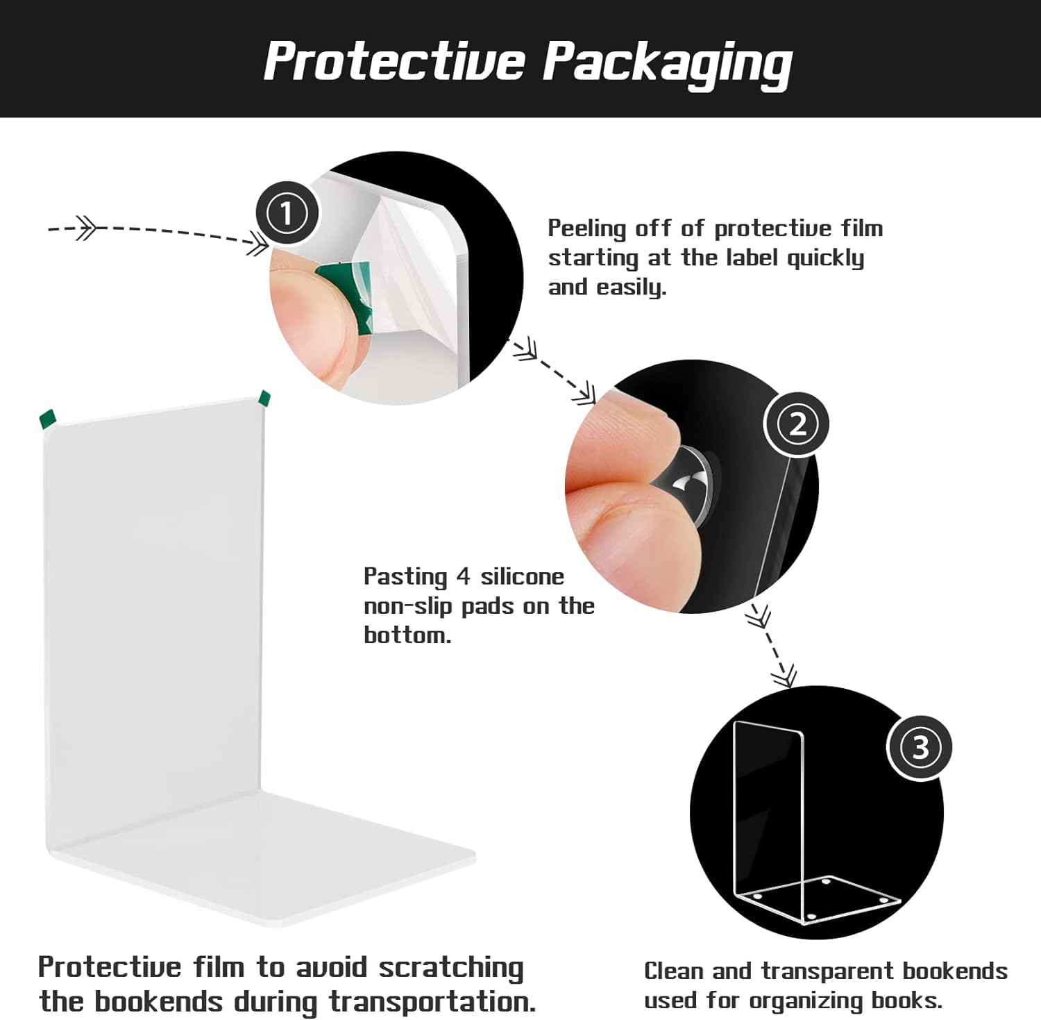 Rangement Livres Bureau Lot De 6 Serre-livres Acrylique Transparent - 10x10x13cm - Antidérapant - Bureau Maison École Organisation Bureau Bibliothèque