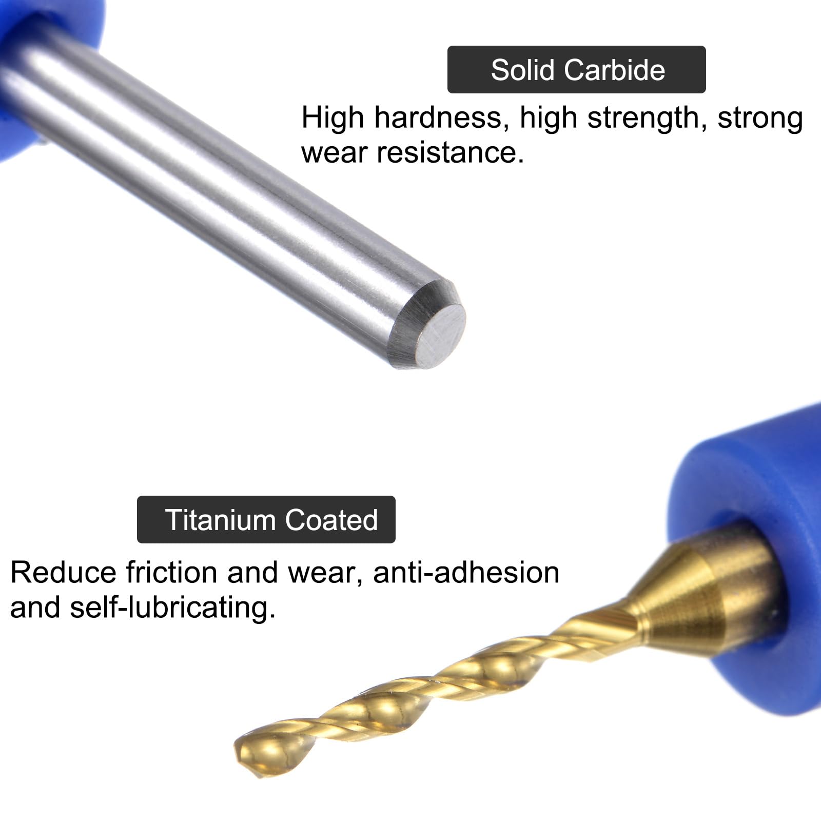 QUARKZMAN 10 Stück PCB-Bohrer 1/8" Schaft ⌀ 1,35 mm Titanbeschichtete Karbid-Mikro-Twist-Mini-Bohrer-Set Rotierendes Bohrwerkzeug für Leiterplatten-Schmuck CNC-Gravur