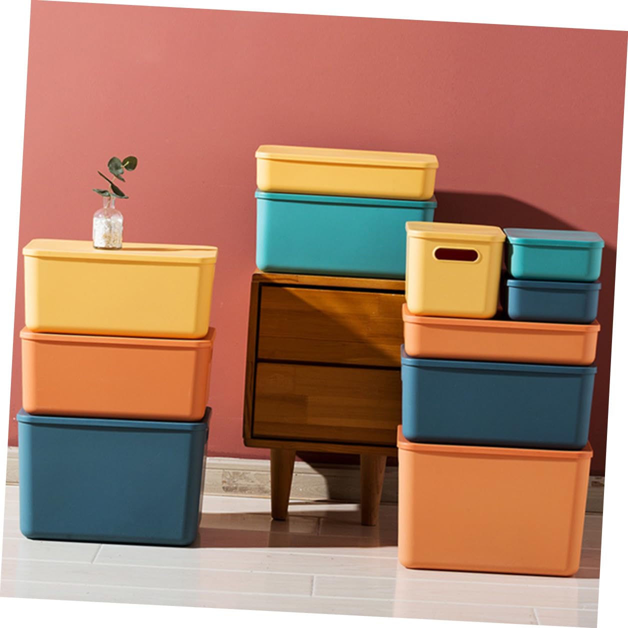 Scatola di Stoccaggio con Coperchio in Plastica PP Organizer Multiuso per Cosmetici e Piccoli Oggetti Grande Capacità Contenitore Decorativo per Armadio e Scrivania Blu
