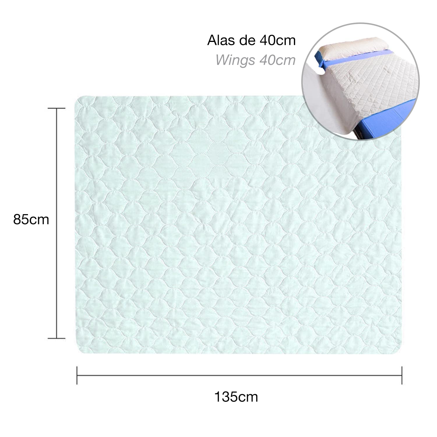 Empapador de Cama con alas Lavable de 135 - Capacidad de absorción de 3,15 L y Fabricado en España (Certificado: Oeko-Tex) (1)