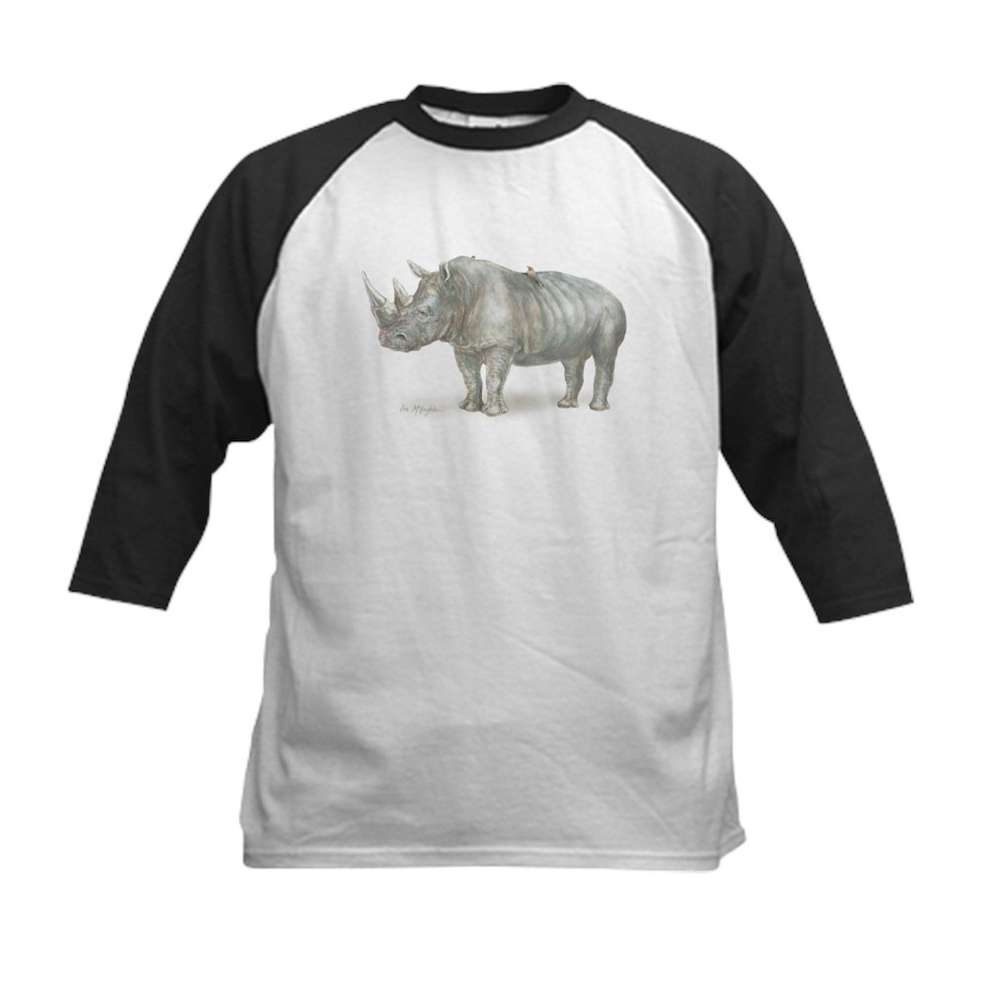 CafePress Rhino Baseball Jersey Kids Cotton Baseball Jersey, 3/4 Raglan Sleeve Shirt Black/White