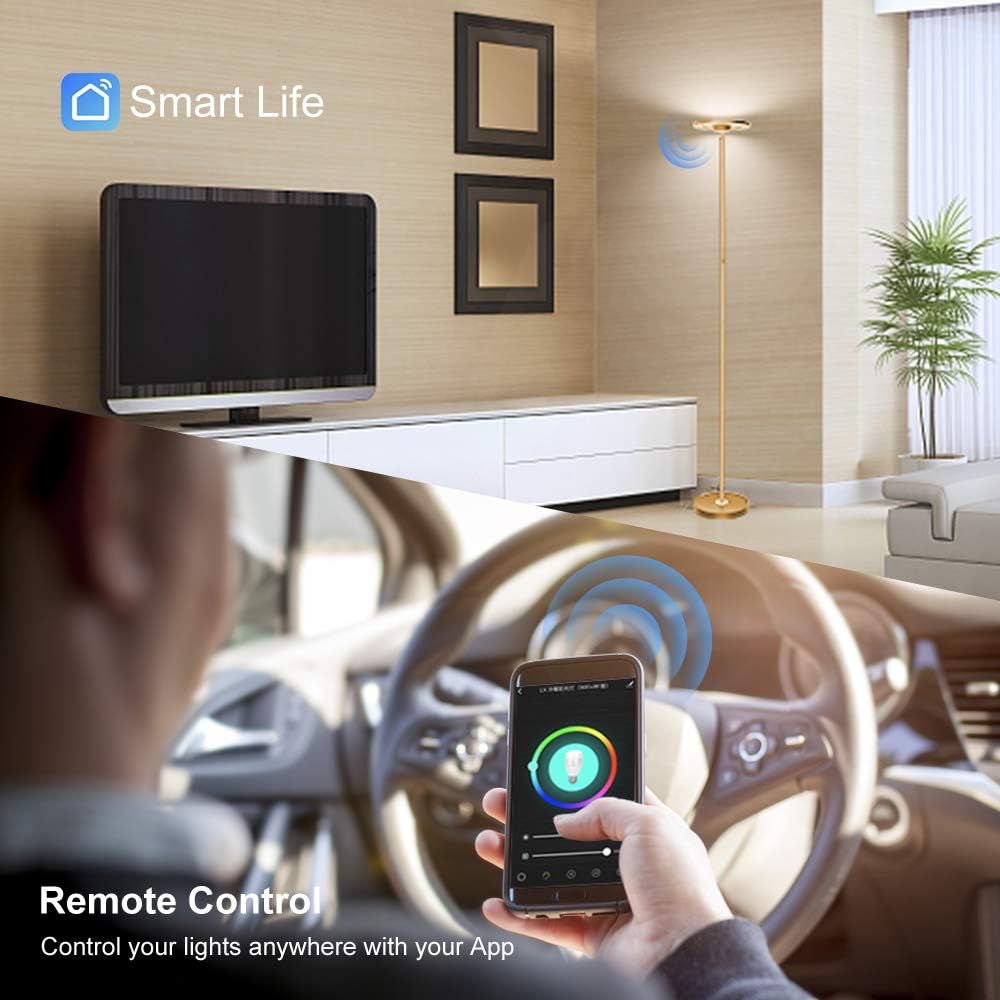 Get Popular Offer Smart WiFi Floor Lamp, Works with Alexa Echo and Google Home, CFGROW Super Bright LED Torchiere Floor Lamps for Living Room Bedroom Office - Indoor Modern Dimmable Standing Light for Reading (Gold)