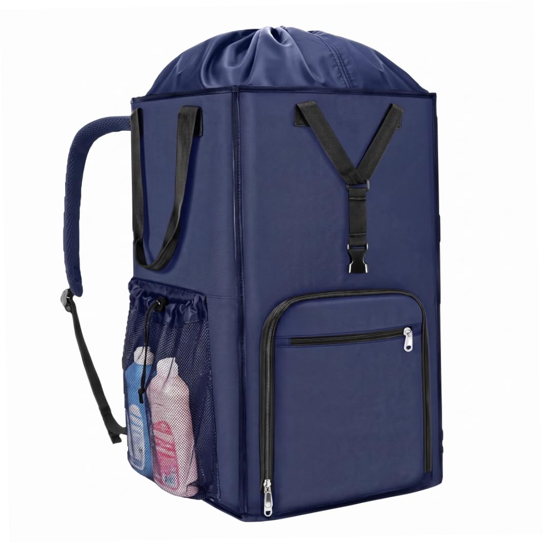 Wäschesack-Rucksack – faltbarer College-Wäschesack, 2-in-1, erweiterbarer, tragbarer Stauraum mit mehreren Taschen für Wohnheim, Reisen, Blau