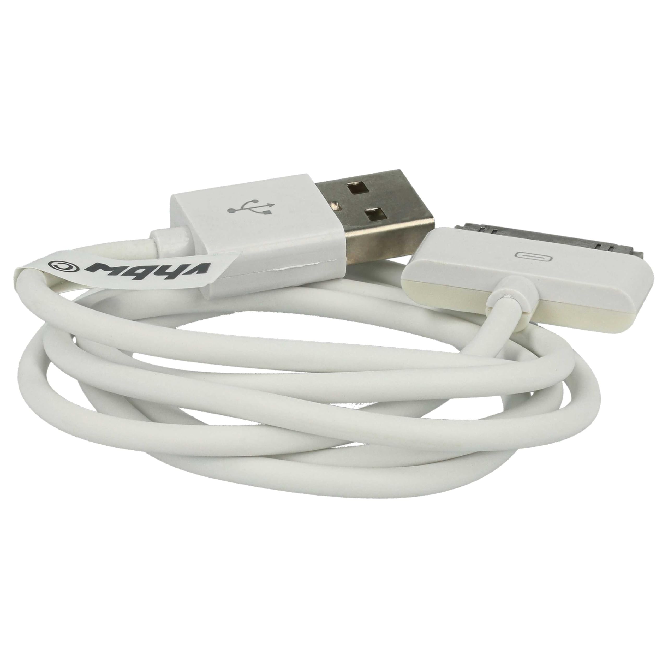 vhbw Kabel USB do transmisji danych kompatybilny z Apple iPod Touch 3 generacji | A1318, Touch 4 gen. - A1367, Touch 2 generacji. - Odtwarzacz MP3 A1288, biały, 80 cm