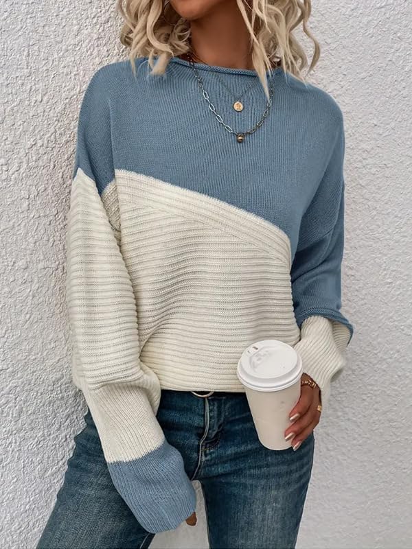 Women's Oversized Sweaters Splicing Color Block Knit Pullover Jumper Tops Fall Winter Outfits 2025 - Image 4