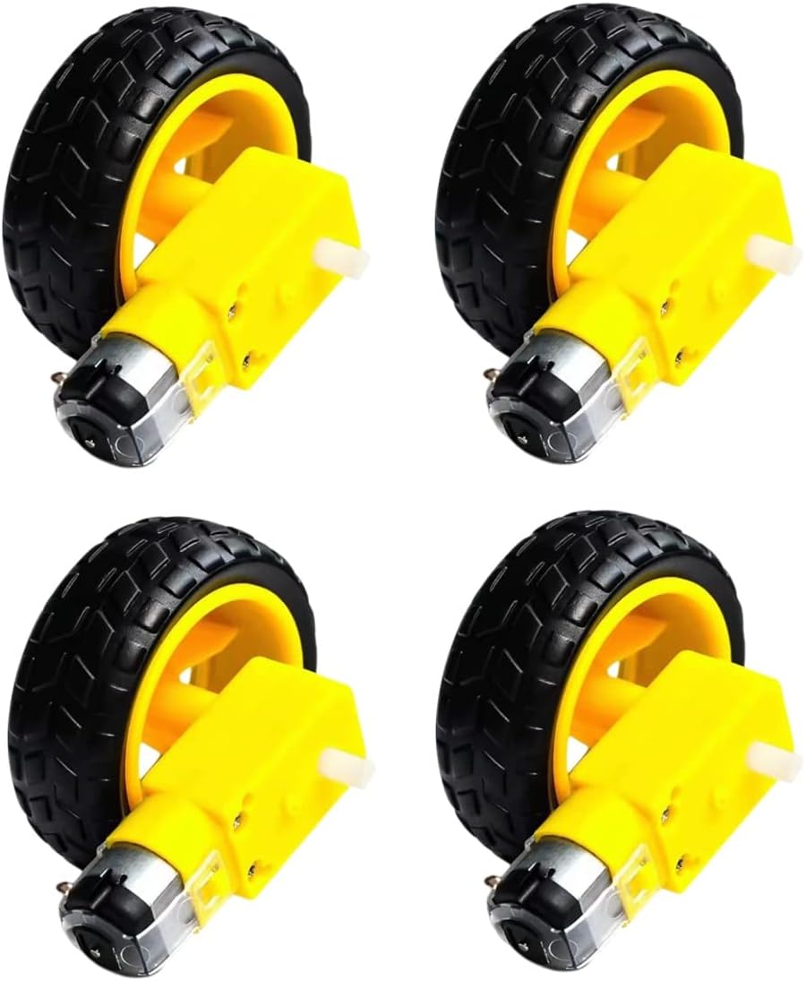 DiGiYes 4Set DC TT Motor Wheel Kit 4PCS DC Electric Motor 3-6V Dual Shaft Geared TT Magnetic Gearbox Engine with 4Pcs Plastic Car Tire Wheel