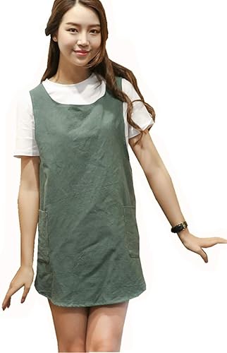 Miniatura 2 de Delantal de estilo japonés de algodón y lino suave con dos bolsillos laterales, delantal cruzado en X, ropa de cocina para regalo para mujeres,
