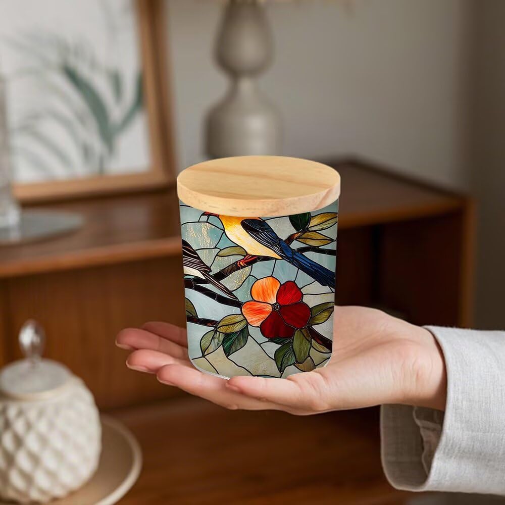 Photophore en verre teinté en forme d'oiseaux en forme de fleur pour centres de table, maison, anniversaire, Noël, fête, photophore à piles pour couple, maman, meilleure amie