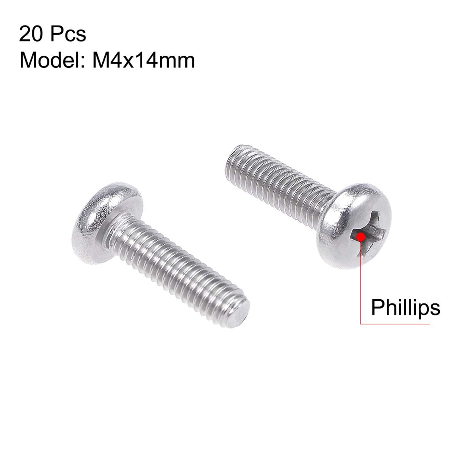 MACHSWON M4x14mm Machine Screws Pan Phillips Cross Head Screw 304 Stainless Steel Round Head Cross Screw Fasteners Bolts 20Pcs - Image 2