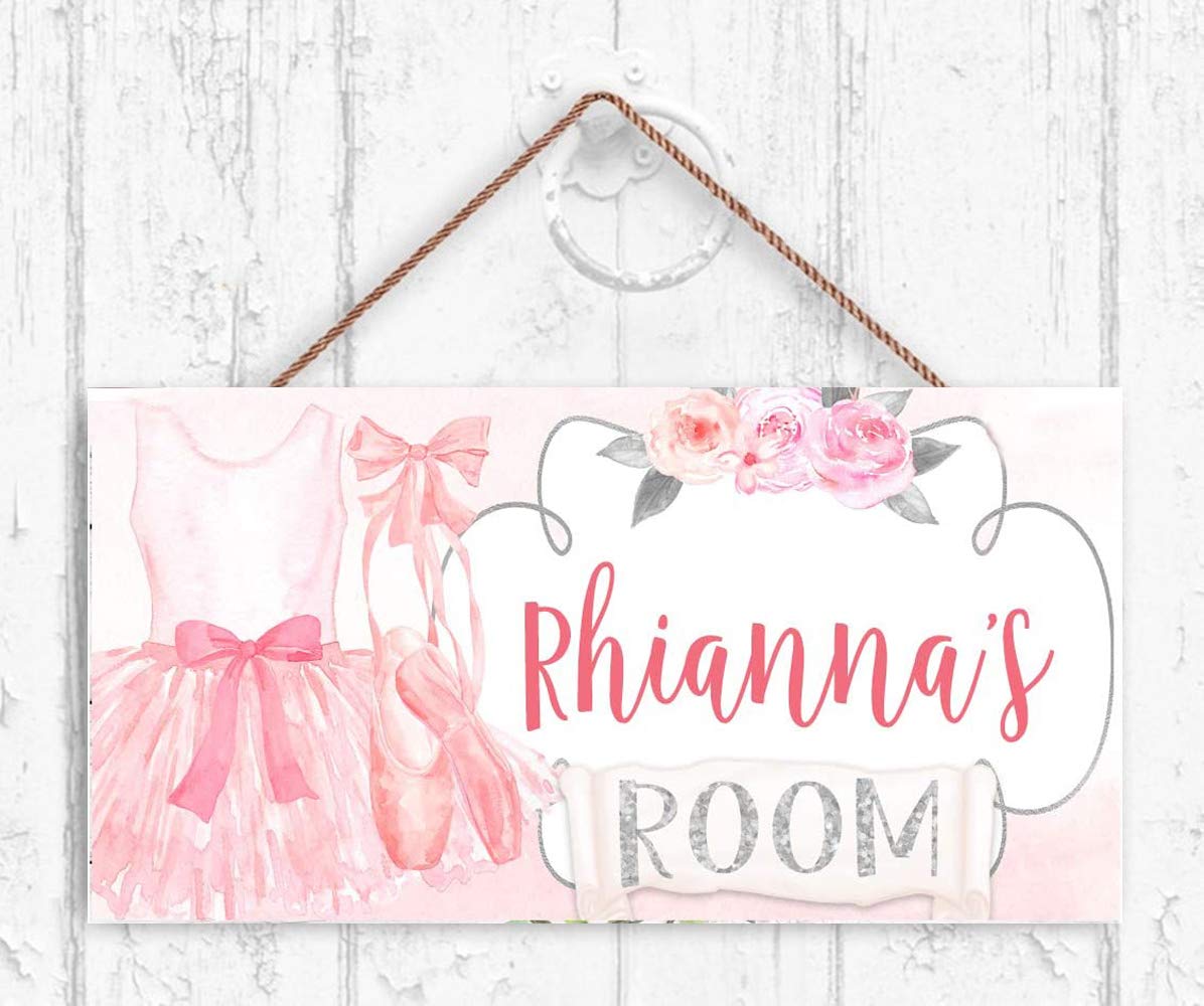 Personalized Name's Wood Plaque Sign Pink Ballerina Door Sign Bedroom Nursery Wall Art Decor Customizable Gift