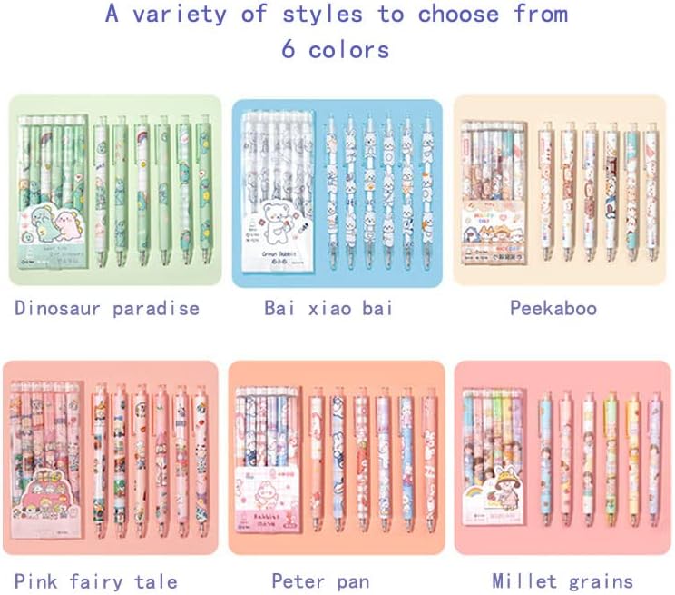 Miniatura 6 de BXCNCKD Lindos bolígrafos borrables, juego de 6, bolígrafos de 0.020 in, plástico, negro, estilo3, suministros escolares Kawaii, instrumento de