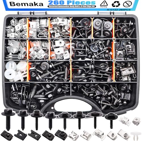 Image of 260Pcs Automotive Body Bolt & U-Nut Clips Kit, 21 Sizes Multipurpose Fender Liner Clip M4.2 M6 M8 1 /4Inch Fender Bolts Body Fastener Clips for Most Cars Bumper Engine Splash Shield