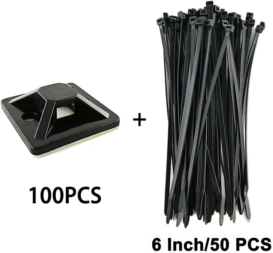 HS Cable Tie Mounts Self Adhesive with Screw Hole Zip Wire Tie Mounting Base Holder (100 Pack) Squares 1x1 Inch,Black