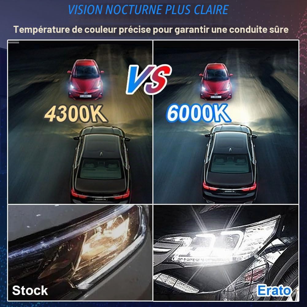 Erato D5S 6000K 25W Ampoules de phares au xénon HID Blanc Diamant Lampe | décharge Feux Croisement et Route 12V Lampe Remplacement xénon Ampoule Remplacement étanche pour Voiture, Lot de 2