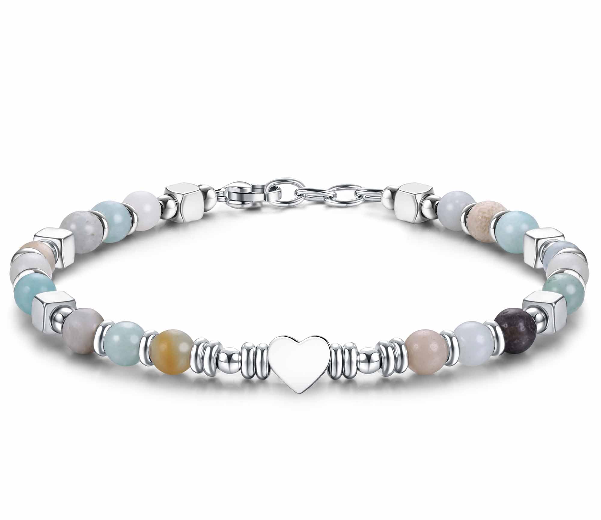CASSIECA Bracelets Pierre Naturelle Coeurs Argent - Bracelets Perles Ajustables Femme Avec Boîte Cadeau