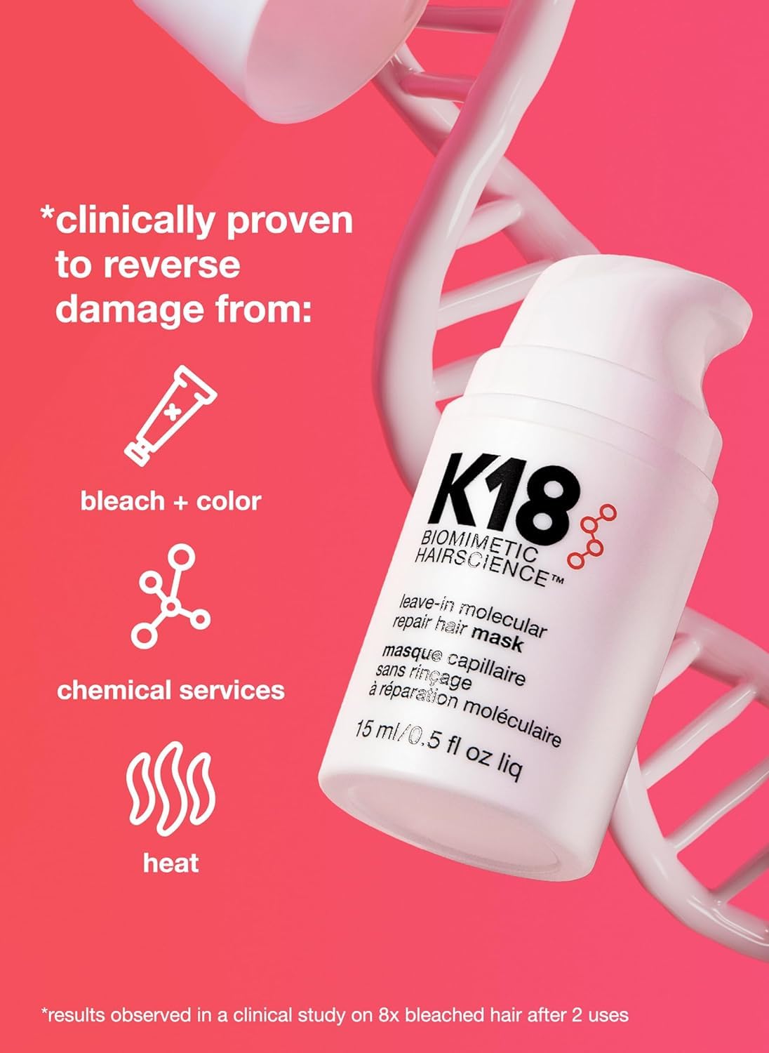 "K18 Leave-In Repair Hair Mask Treatment to Repair Dry or Damaged Hair, 4 Minutes to Reverse Hair Damage from Bleach, Color - Image 2