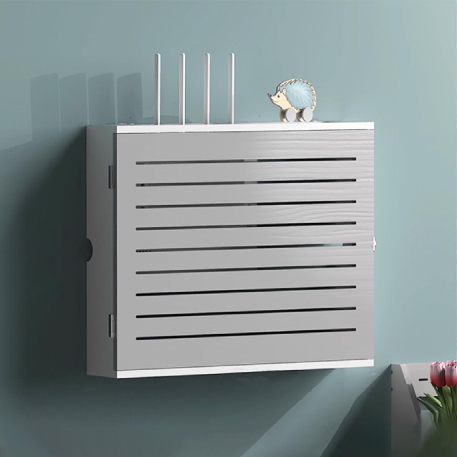 Pink Palm WiFi Router Storage Box,Wall Mounted WiFi Storage Box Hider,Modem Cable Cover,No Punching Wall Hanging,for Office And Home(Gray/white,L52.4cm/20.6in)