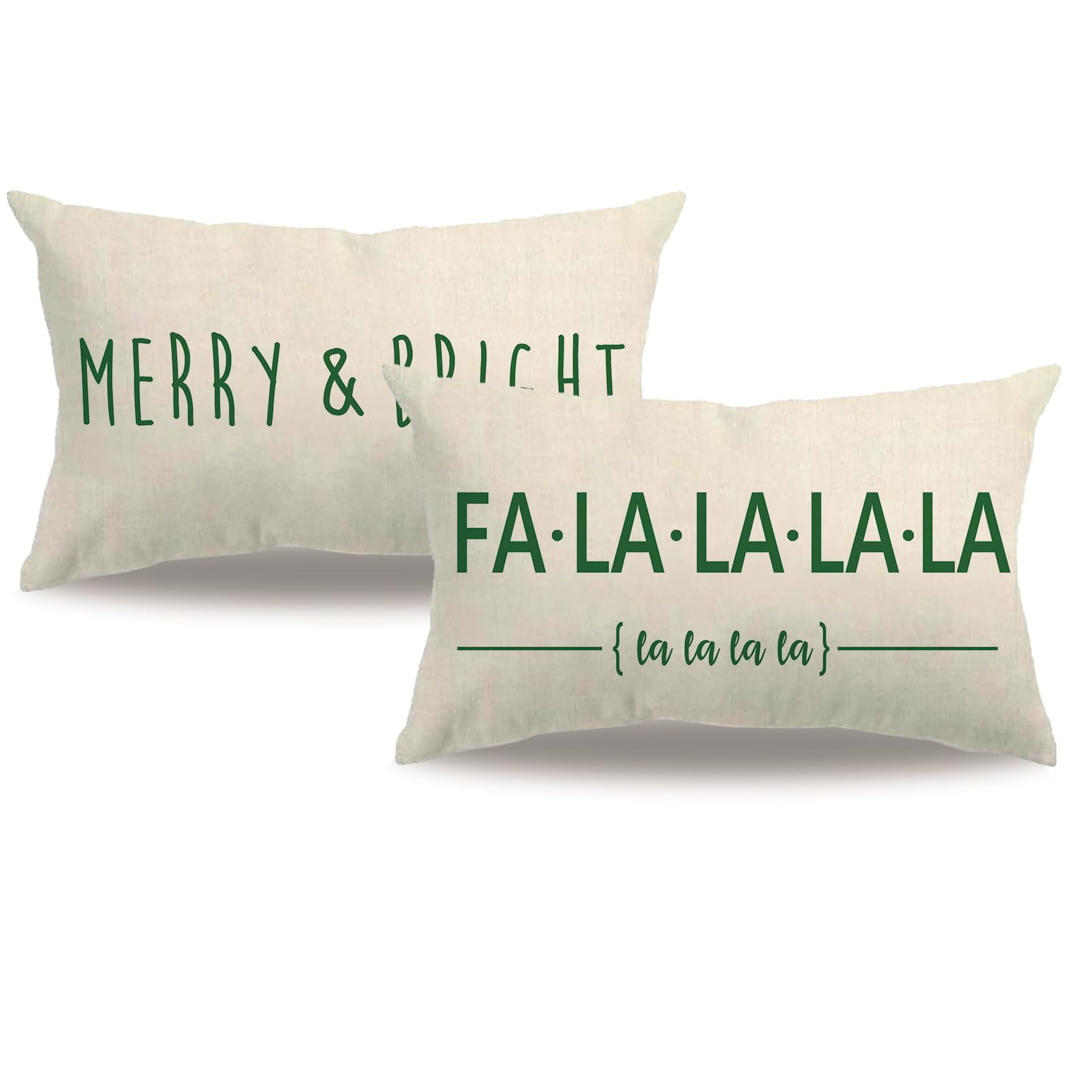 Set of 2 Christmas Decor Throw Pillow Covers Green Winter Holiday Falalalala.Rectangular/Waist Cushion Cover Farmhouse Merry Christmas Pillowcases 12"
