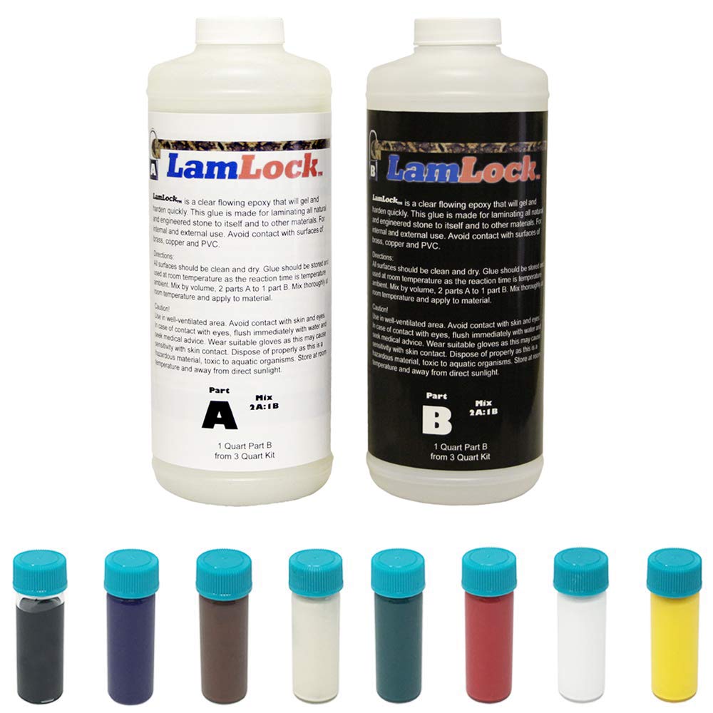 LamLock Flowing Epoxy 1.5 Quart Express - Clear Flowing Epoxy for Laminating Granite, Marble, Engineered Stone - 8PC LamLock Universal Color Kit - Epoxy Color Pigment Set - Bundle - 2 Items