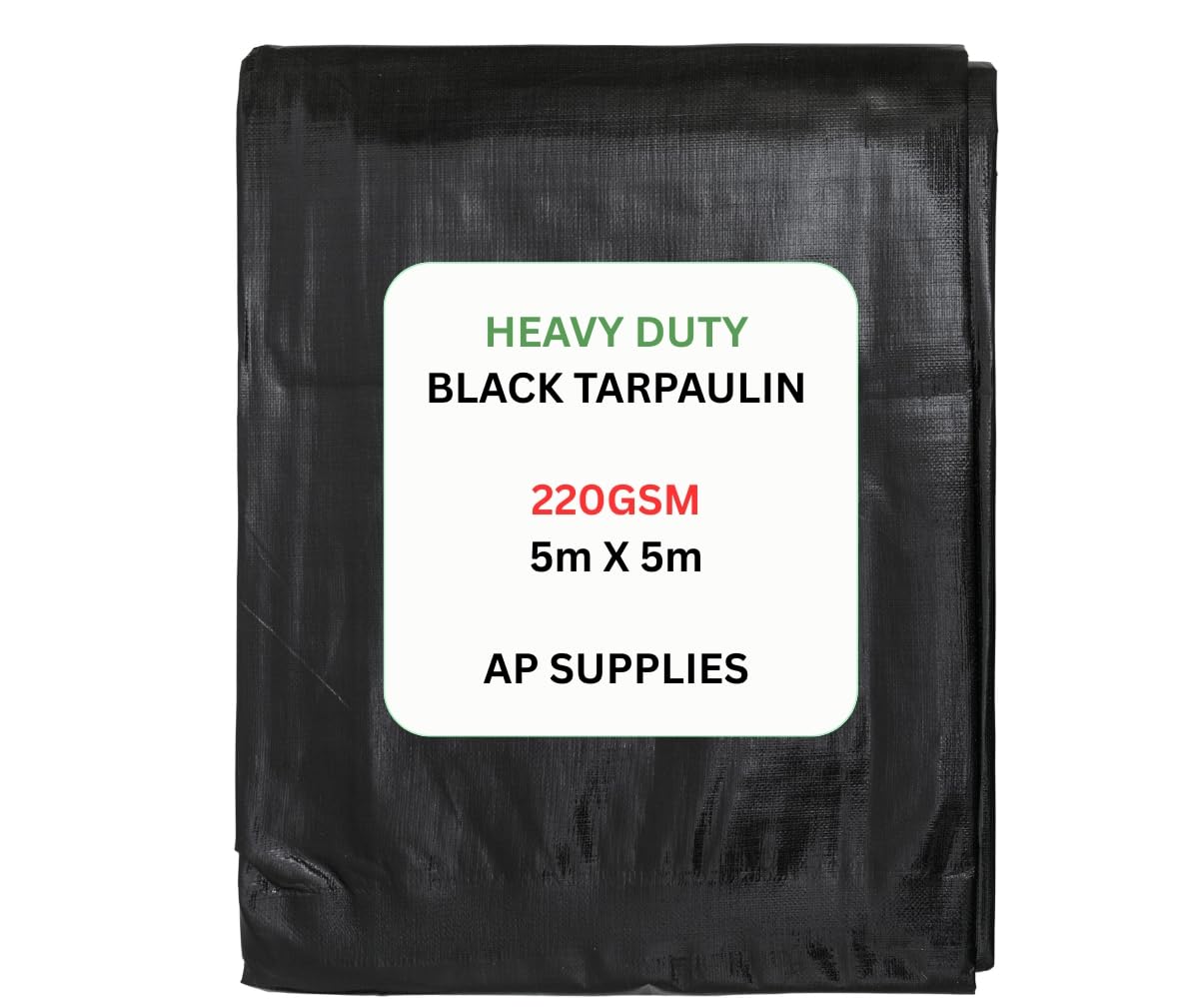 AP Supplies Black Tarpaulin 220gsm 5m x 5m – Waterproof Cover with Reinforced Edges & Rust-Resistant Eyelets – Durable Polyethylene Outdoor Sheet for Construction, Garden & Camping