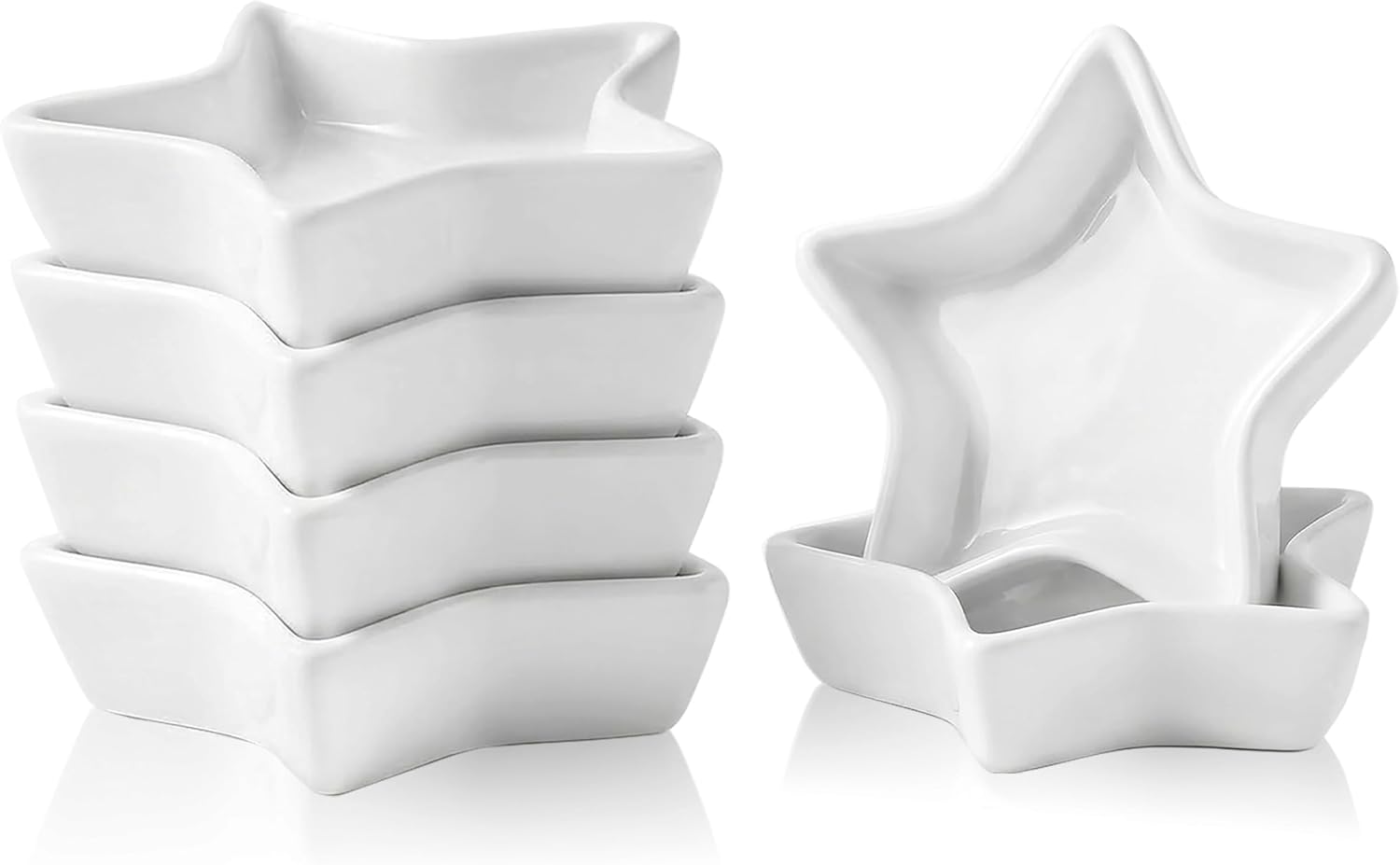 6 Pack Star Shaped Dipping Bowls, 3.7 Inch White Soy Sauce Dishes