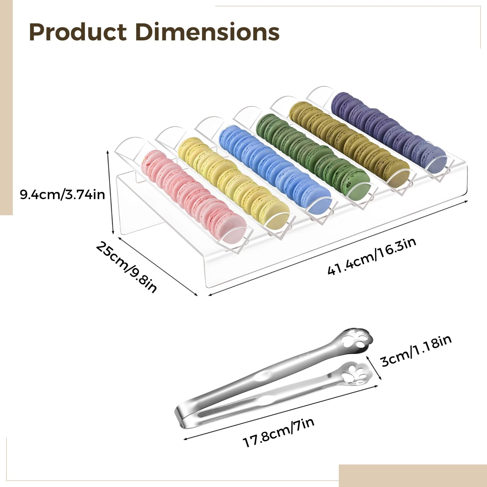 Plateau de présentation pour macarons, en acrylique, transparent, plateau de rangement pour macarons, présentoir à desserts avec 6 fentes pour servir à la maison