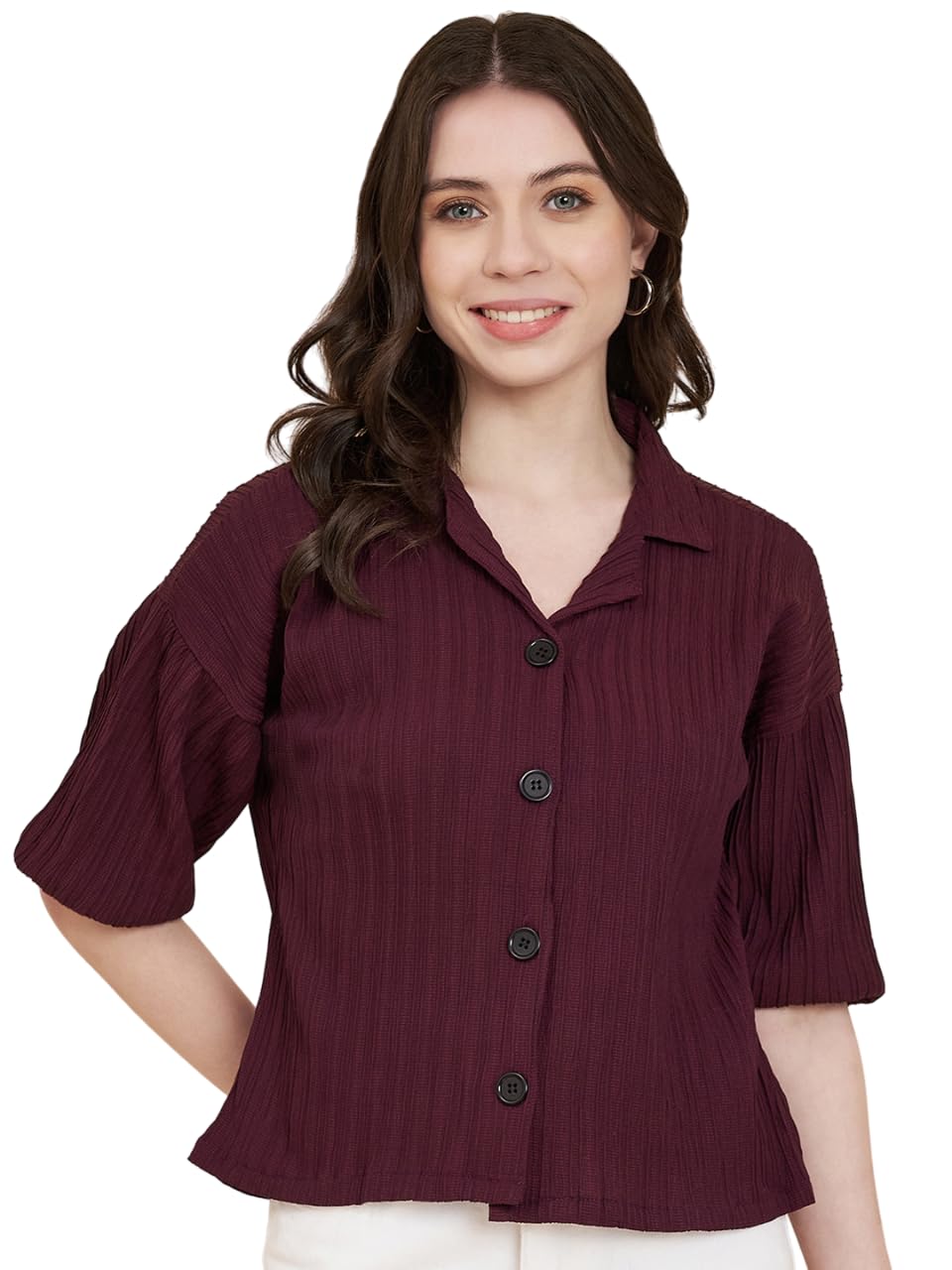 vairagee Women's Cotton Blend Striped Boxy Shirt with Spread Collar Half Sleeve Button Closure | Shirt for Man (1621)-picture-14