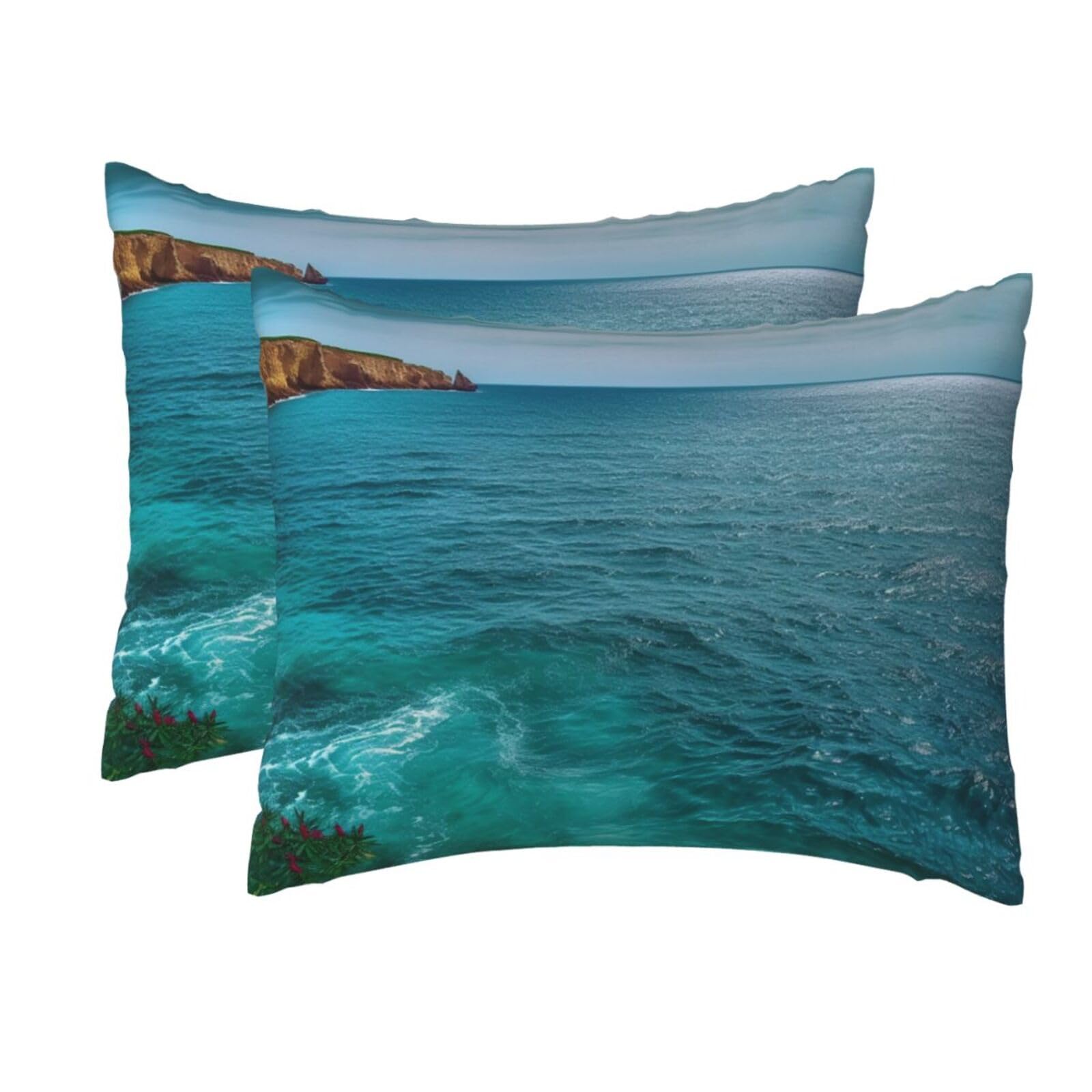 2 Pack Standard Size Pillow Cases for Hair and Skin Soft Breathable Pillow Case Covers with Hidden Zipper Blue Ocean Pillowcase 20x26 Inches Pillow Cover for Sleeping Gift
