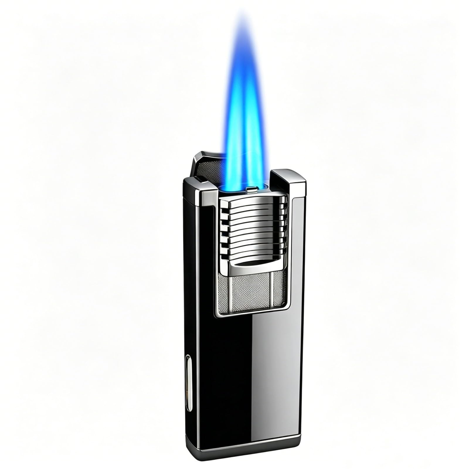 Dual Jet Lighter with Built-in Punch, Refillable Butane Windproof Blue Flame Lighter with Visible Fuel Window & Adjustable Flame, Zinc Alloy Pocket Lighter for Men's Gift (Butane Gas Not Included)(A)
