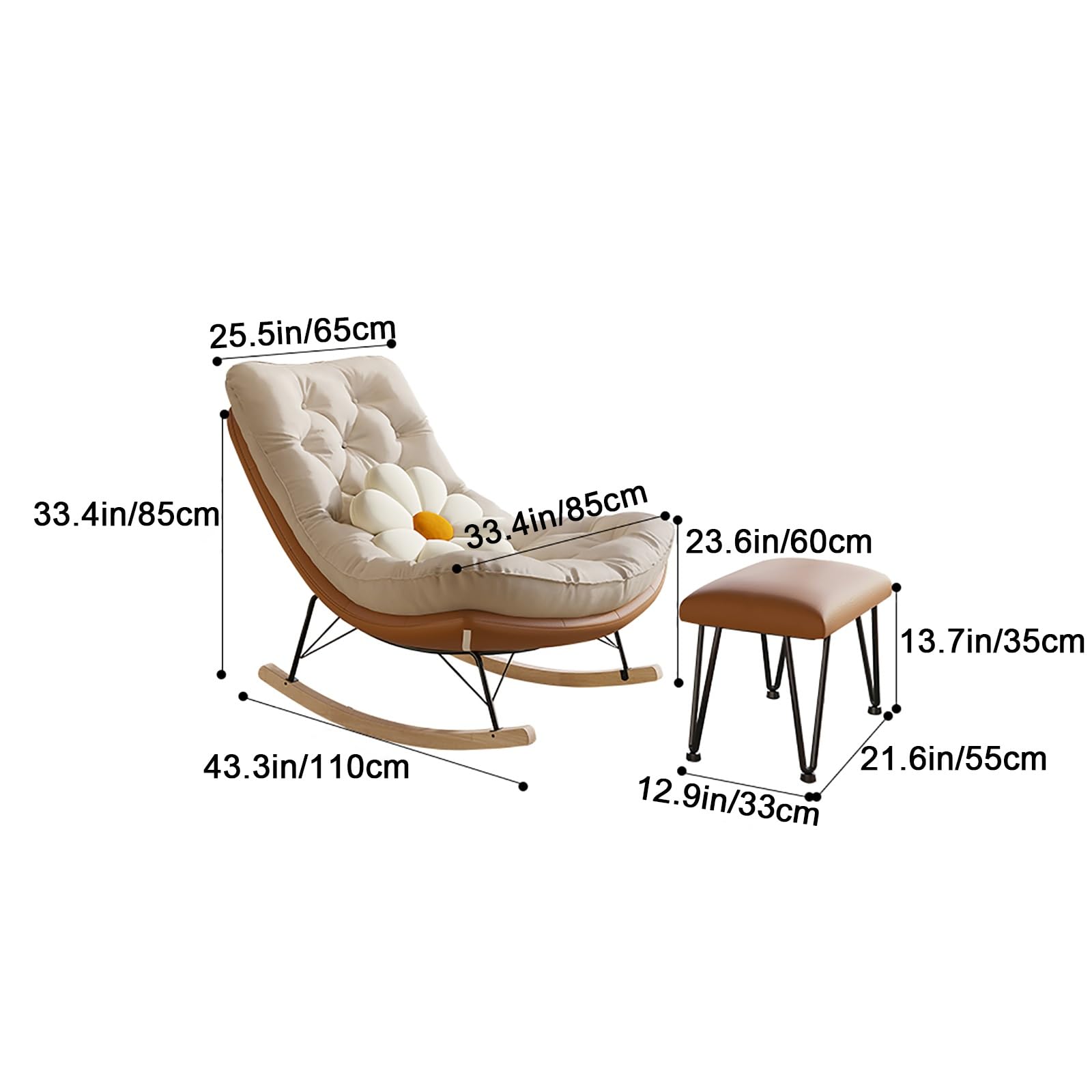 Schaukelstuhl für Kinderzimmer, Lazy Sofa Schaukelstühle，mit Hoher Rückenlehne Schaukelsessel, für Kinderzimmer, Schlafzimmer, Wohnzimmer (Color : Off-White, Size : A)