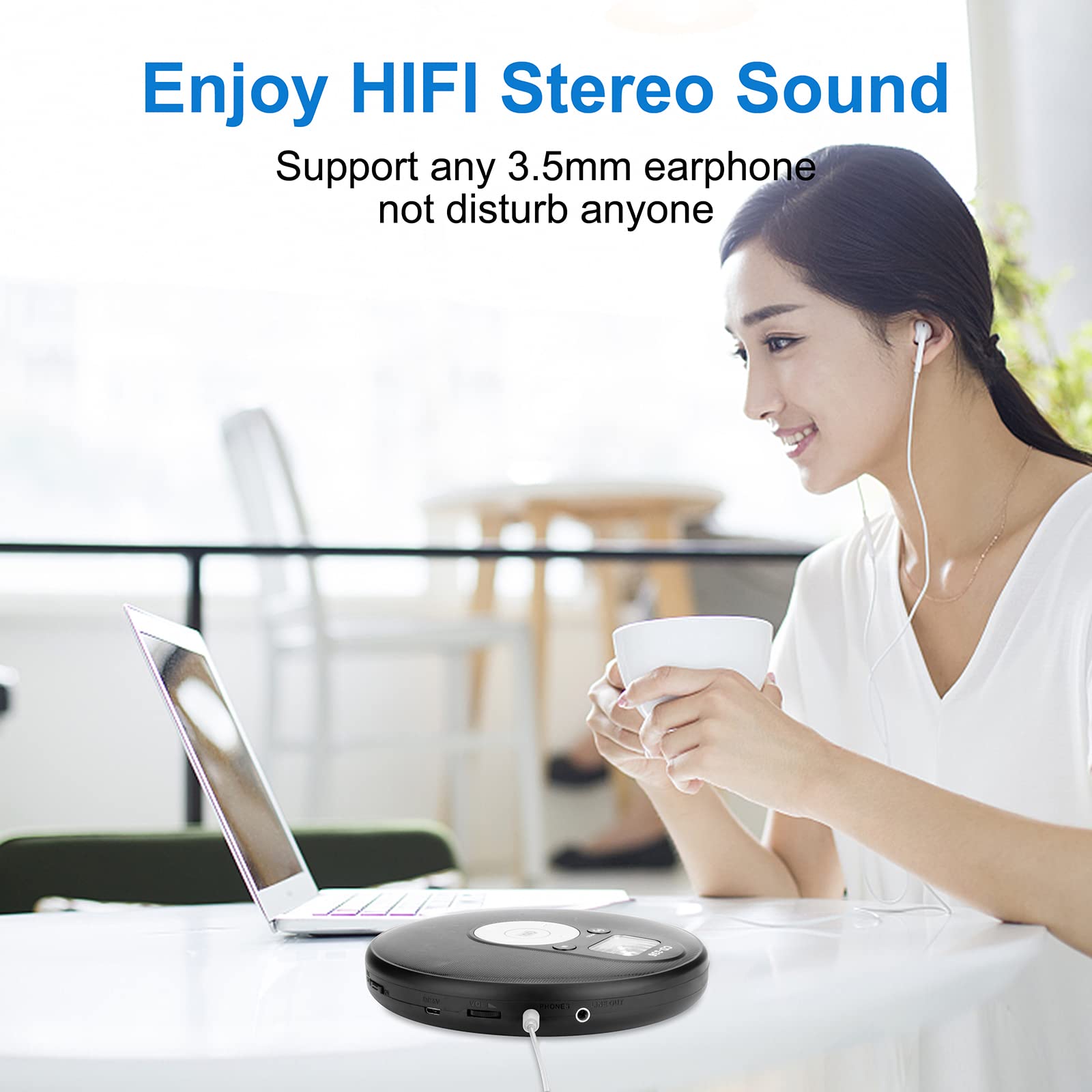 Portable Bluetooth CD Player, Compact Lightweight Music CD Disc Player for Car with AntiSkip