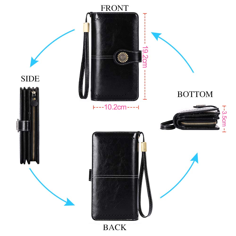 Portafoglio Donna Grande Capacità Portafogli Donna Pelle Vera Bloccaggio RFID, Capiente Portafoglio Grande Donna con Cerniera Tanti Scomparti 26 Carte Portamonete Donna XXL