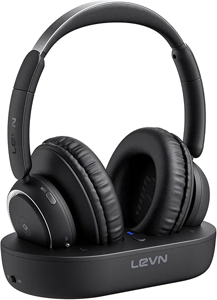 LEVN Wireless Headphones for TV Watching, TV Headphones Wireless for Seniors with Transmitter Charging Base, Hearing-impaired, No Audio Delay Blutooth 5.2, Plug and Play, Gifts for Elderly