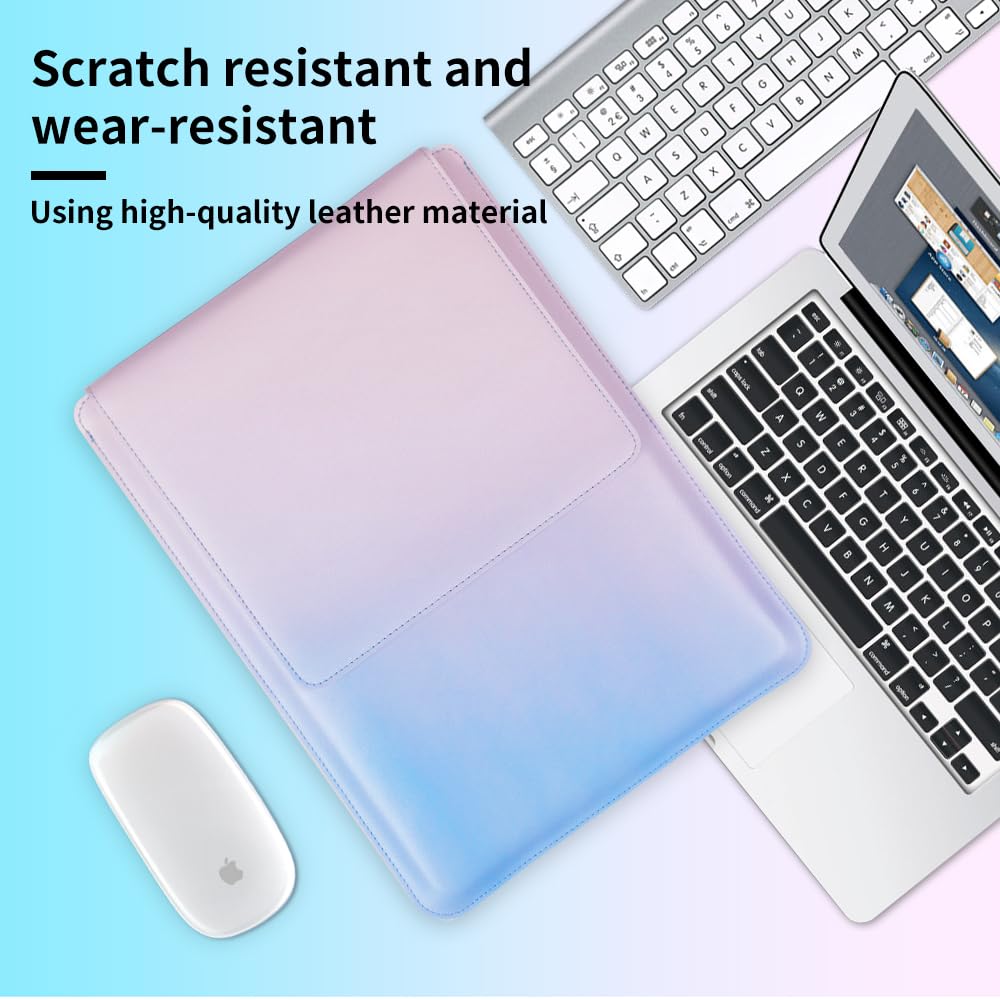 IMMOENUC-Laptop Sleeve Case with Stand for MacBook Pro 16 A3403/A3186/A2991/A2780/A2485/A2141 M4 M3 M2 M1 Pro/Max MacBook Air 15 A3241/A3114/A2941 16 inch PU Slim Bag with Mouse Pad?Icelandic Blue?