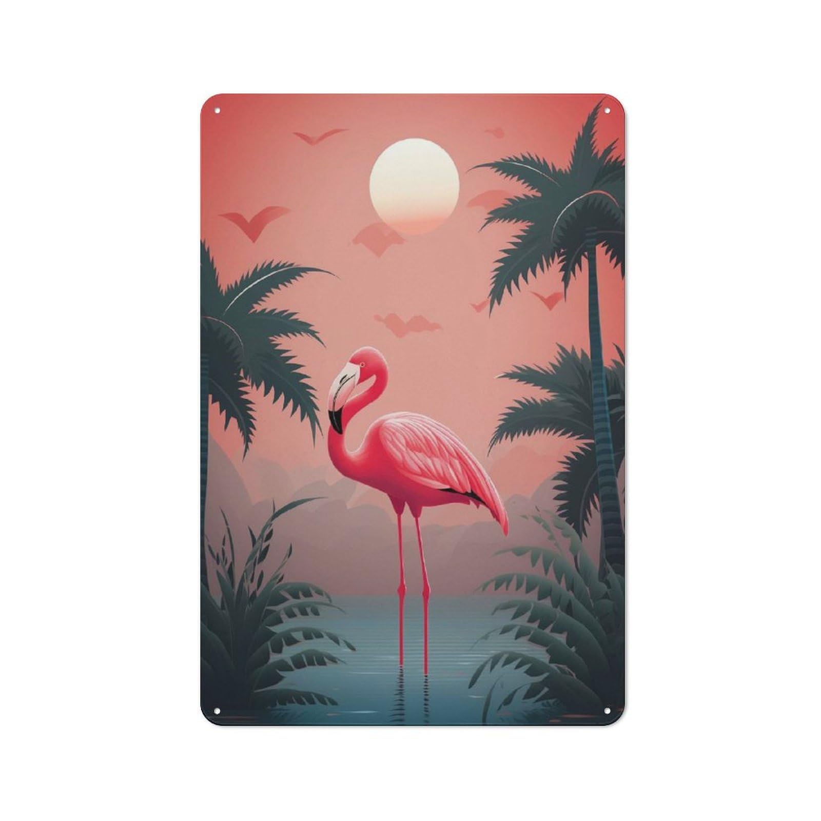 Pink Tropical Flamingo 02 Rustic Tin Sign 30x20cm for Café Or Home Bar, Suited to Hospitality Decor Collectors