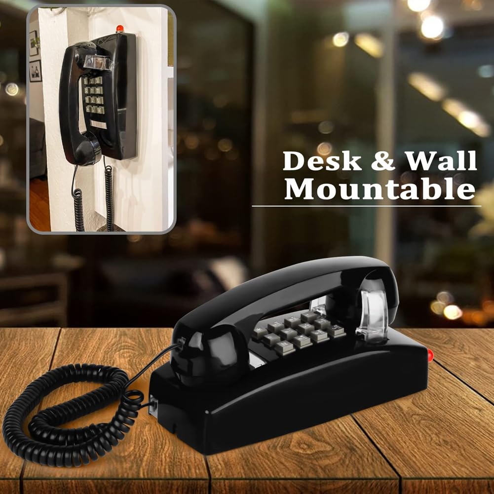 Telefoni da Parete Classici per Rete Fissa con Suoneria Meccanica, Telefono da Parete A Singola 2554 con Indicatore di Segreteria Telefonica Facile da Installare Facile da Usare Nero