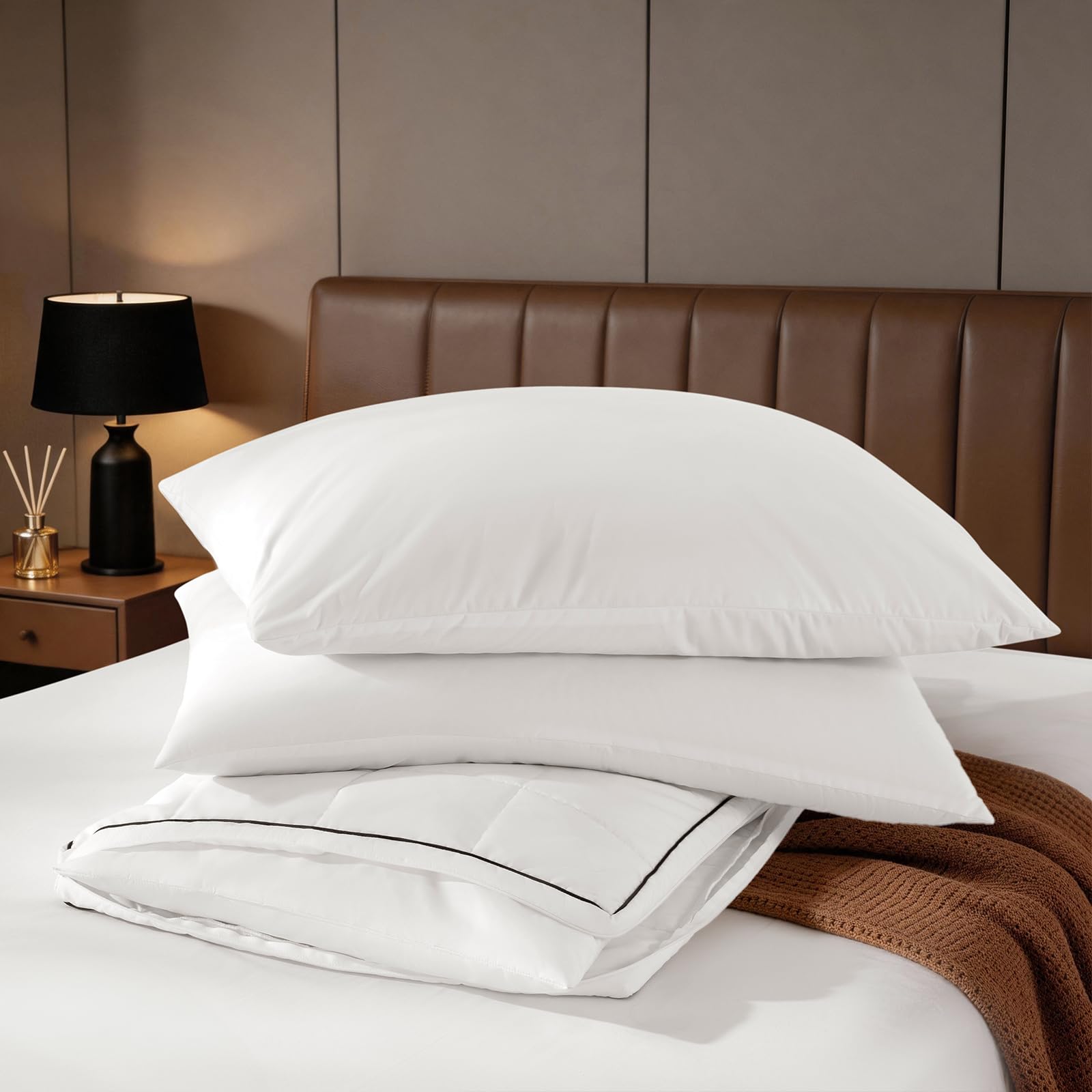 Photo 1 of Davmabcjy 3 in 1 Adjustable Goose Down Pillows Standard Size Set of 1, Cooling Cover Bed Pillows, Fluffy Soft Feather Down Pillow for Back, Stomach or Side Sleepers, 20" x 26"