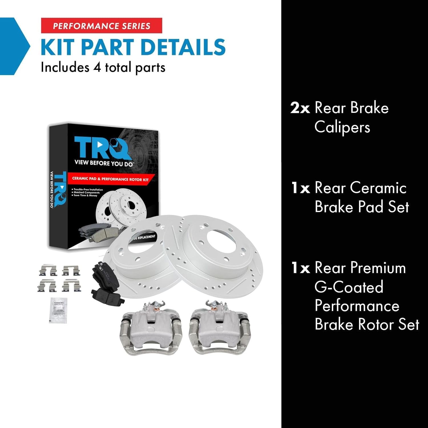 TRQ Rear Brake Pad and Rotor Set Ceramic Solid Rotors Calipers Compatible with 2014-2016 Kia Soul