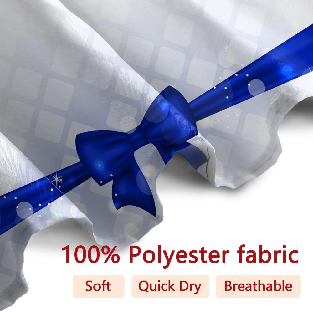 Merry Christmas Shower Curtain with Hooks Blue Xmas Balls and Bow Winter Holiday New Year Themed Shower Curtain for Bathroom Decorative Waterproof Polyester Fabric, 72x84 Inch